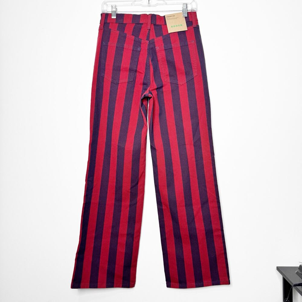 NWT Boden High Rise Stripe Straight Leg Pants 27 Petite Burgundy Navy - Picture 7 of 13